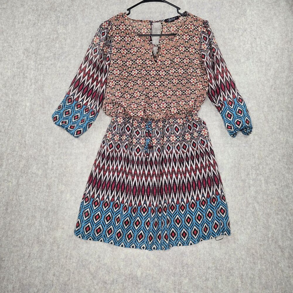BeBop Multicolor Bohemian Print Dress  3/4 Sleeves Lightweight Polyester